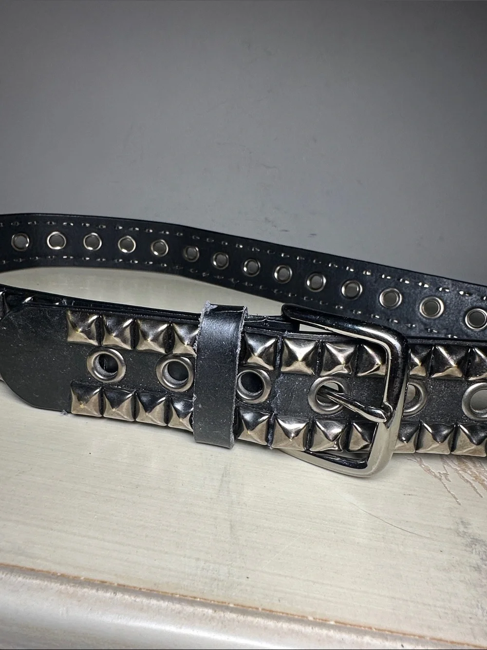 studded silver Black man made faux Leather Men’s Belt